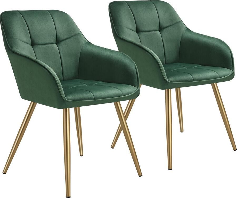 Tectake Eetkamerstoelen Marilyn Set van 2 Gestoffeerde Stoel in Fluweellook Gecaptioneerd Zwarte Stoelpoten Ergonomische Keukenstoel Doorlopende Rugleuning en Armleuningen Stoel voor Woonkamer Eetkamer Slaapkamer Groen - Foto 2