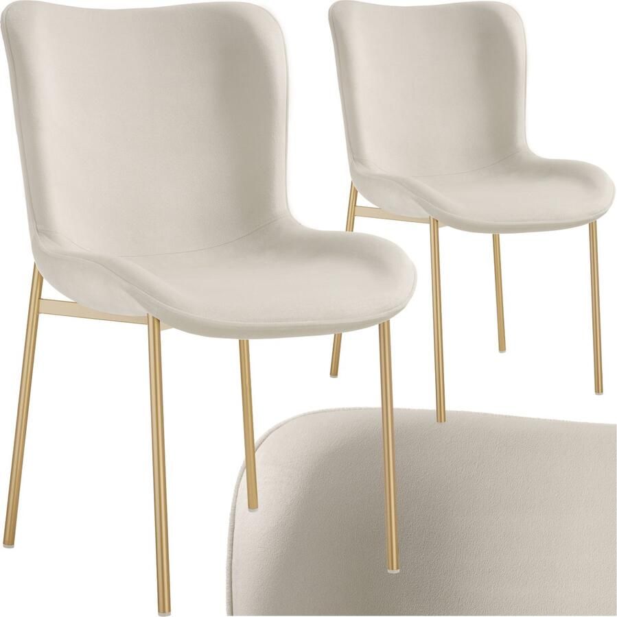 Tectake Gestoffeerde stoel Eetkamerstoel Fluweellook Ergonomische vorm Hoge rugleuning Draagkracht 120 kg kleuren Set van 2 Beige goud - Foto 2