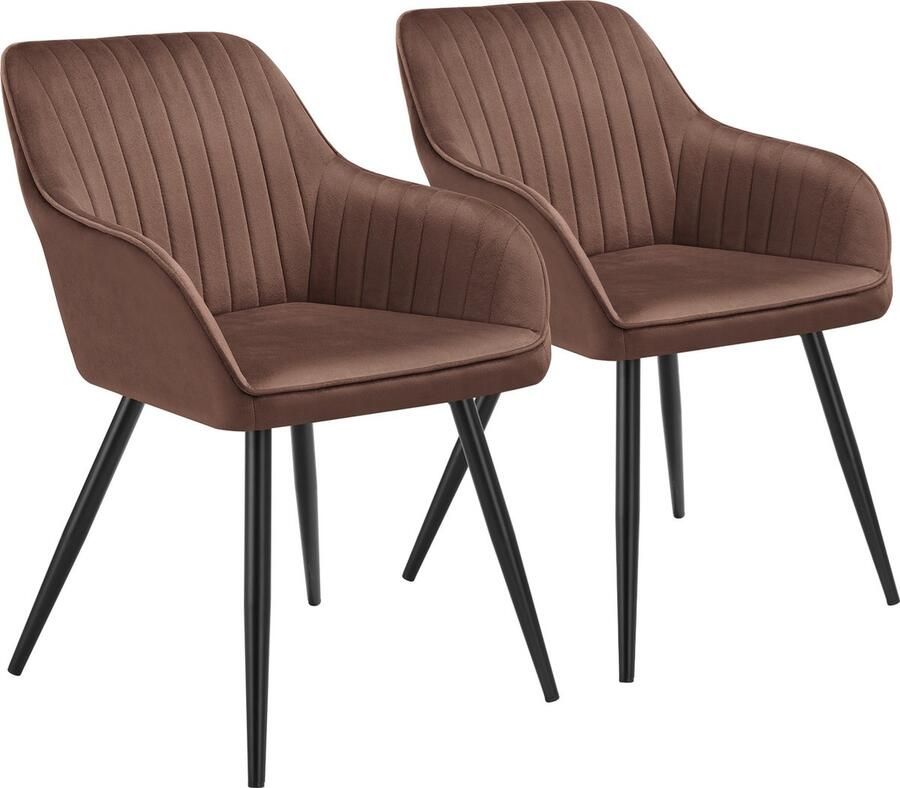 Tectake Fluwelen Stoel met gestikt patroon – Eetkamerstoel in Fluweelstof – Moderne Keukenstoel – Woonkamer Eetkamer Lounge of Kaptafel – 2 stuks Bruin Zwart - Foto 2
