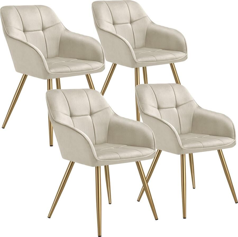 Tectake Eetkamerstoelen Marilyn Set van 4 Gestoffeerde Stoel in Fluweellook Gecaptioneerd Zwarte Stoelpoten Ergonomische Keukenstoel Doorlopende Rugleuning en Armleuningen Stoel voor Woonkamer Eetkamer Slaapkamer Creme - Foto 2