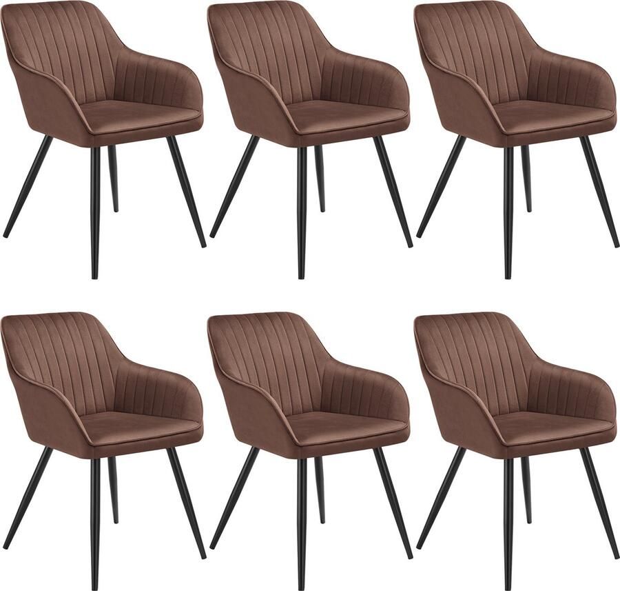 Tectake Set van 6 Fluwelen Stoelen Eetkamerstoelen met Moderne Fluwelen Stof Comfortabele Fauteuils voor Woonkamer Eetkamer of Lounge Bruin Zwart - Foto 2