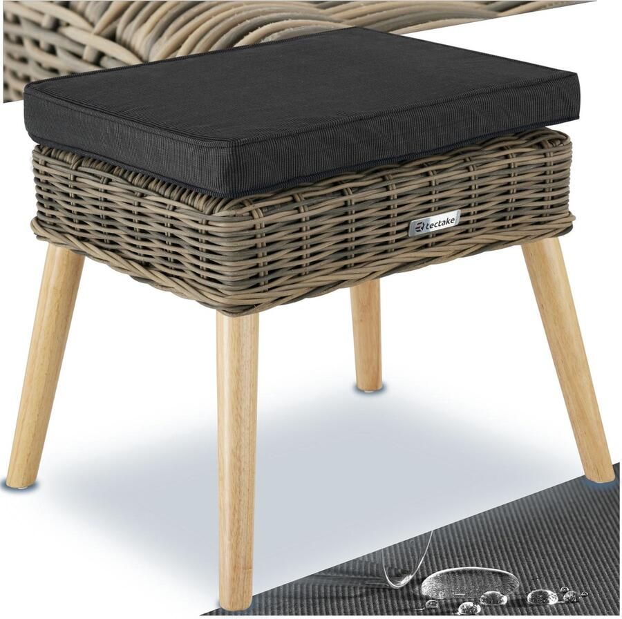 Tectake Aluminium wicker voetenbank met kussen Tuinmeubilair Bank Voetensteun Kruk met kussen en wasbare hoes Voor tuin terras balkon Afmetingen (LxBxH) 54 5 x 44 5 x 46 5 cm Belastbaarheid kruk tot 150 kg Lichtbruin