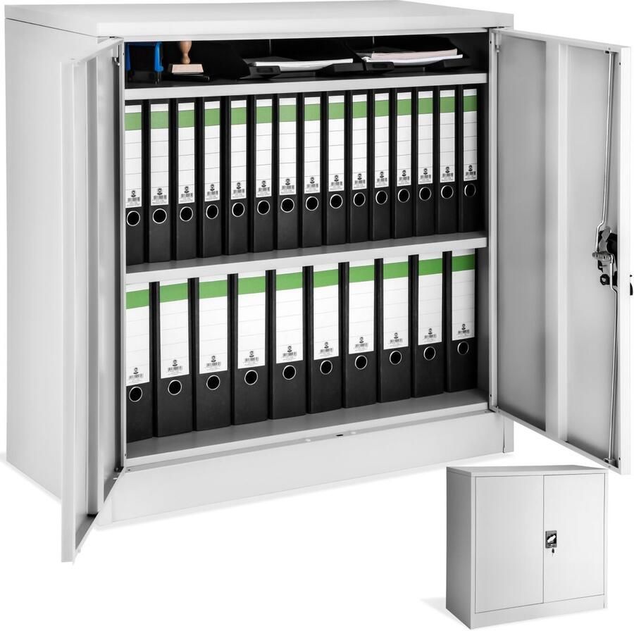 Tectake Archiefkast Afsluitbaar Metalen Kast met Veiligheidscilinderslot Multifunctionele Kantoorkast van Staal 3 Verstelbare Legplanken 90 x 40 x 90 cm Grijs