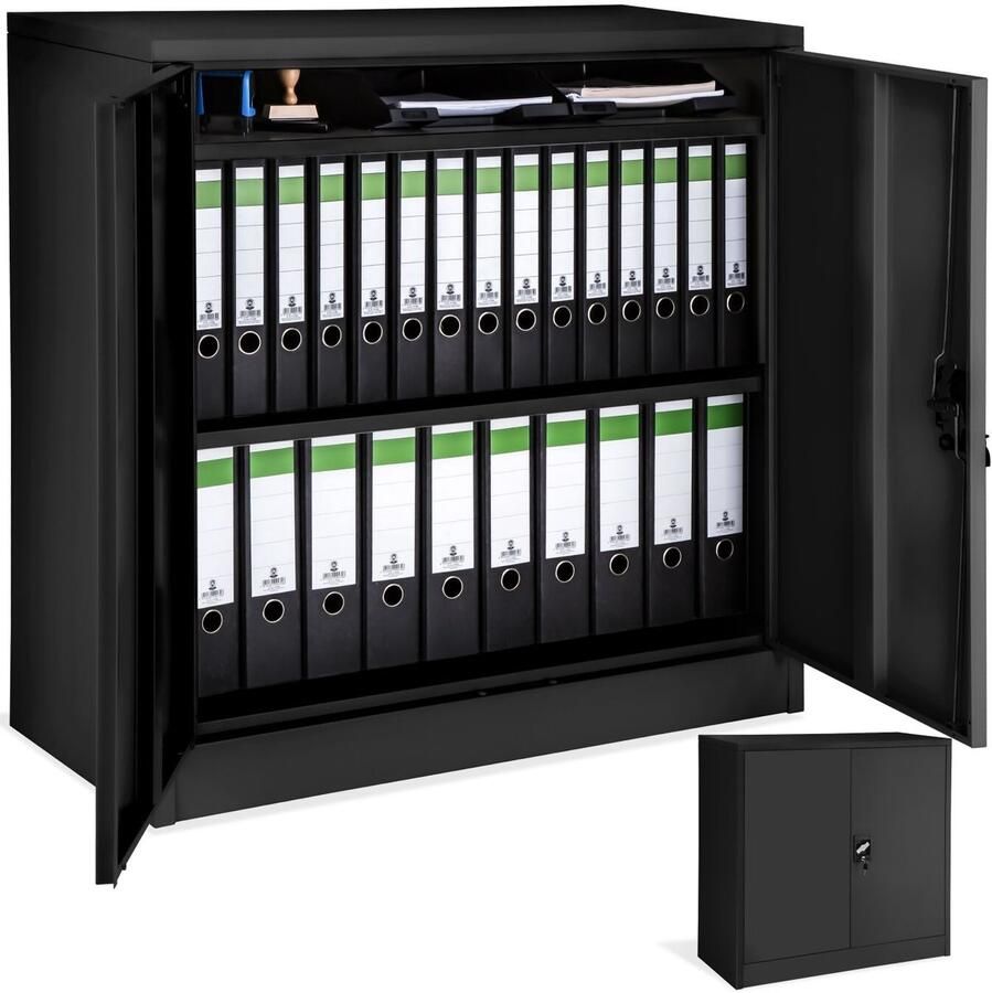Tectake Archiefkast afsluitbaar Metalen kast met veiligheidscilinderslot Multifunctionele kantoorkast van staal 3 verstelbare legplanken 90 x 40 x 90 cm Zwart - Foto 2