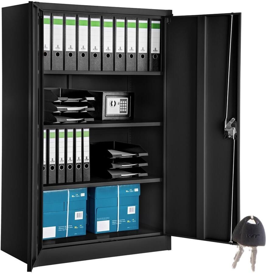 Tectake Documentkast met 4 vakken Hoogwaardig staal gepoedercoat Individueel verstelbare inlegplanken Afsluitbare kast met draaigreep en veiligheidscilinderslot Eenvoudige montage Zwart