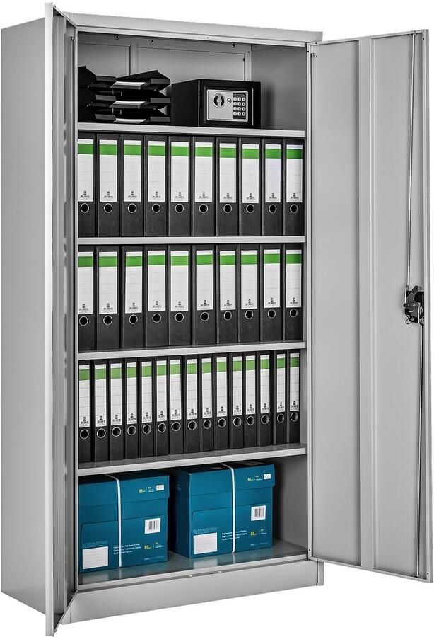 Tectake Archiefkast Kantoorkast afsluitbaar Multifunctionele kast van staal Universele kast met 2 deuren 5 in hoogte verstelbare planken Afsluitbaar met veiligheidscilinderslot Afmeting (LxBxH) 180 x 80 x 40 cm Grijs - Foto 2