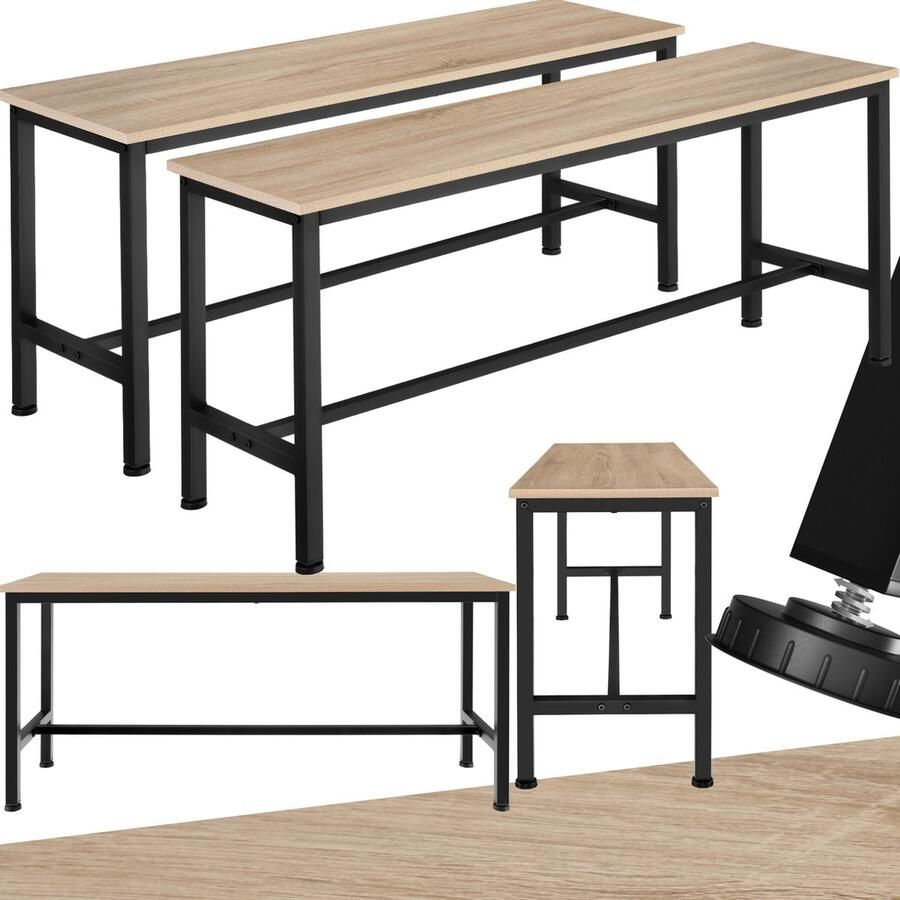 Tectake Banken voor eettafel set van 2 houten keukenbanken 108 x 32 5 x 50 5 cm industrieel design voor eetkamer keuken woonkamer zwart metalen frame (industrieel lichtbruin)
