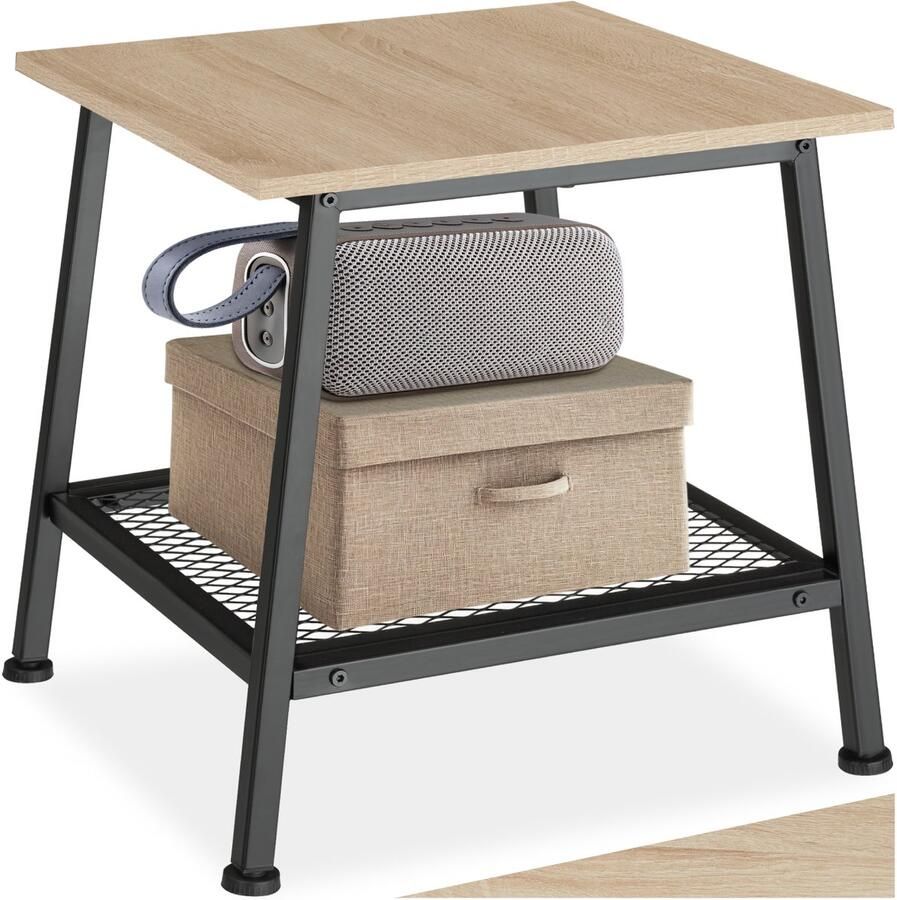 Tectake Bijzettafel Bedford Industrieel Design Licht Hout Eiken Sonoma Hout en Staal 45 5 x 45 x 47 cm Verstelbare Pootjes - Foto 2