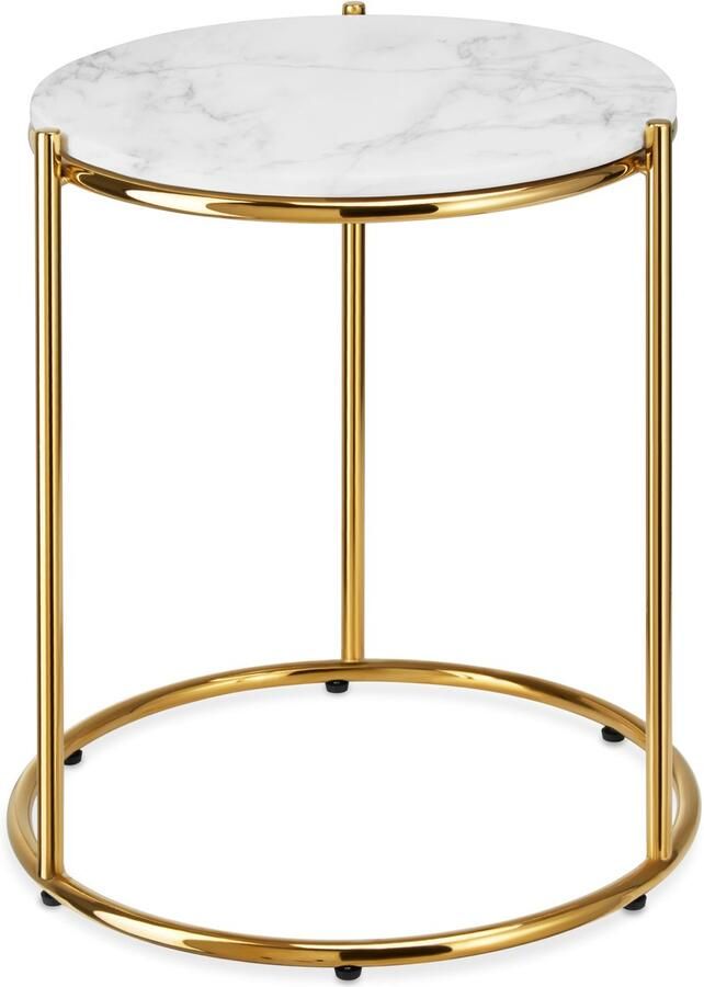 Tectake Bijzettafel Tafelblad in Marmerlook 43 x 43 x 50 5 cm Wit Goud Koffietafel Salontafel Tafeltje voor Woonkamer Slaapkamer of Kantoor Draagkracht 12kg Banktafel Bedtafel - Foto 2
