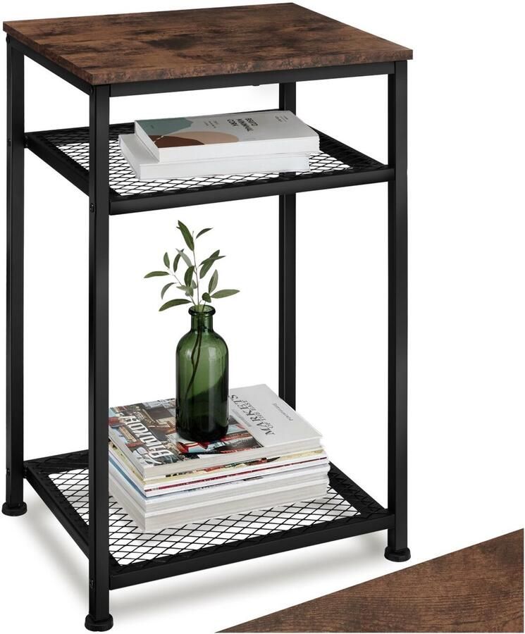 Tectake Bijzettafel van Hout en Metaal – Industrieel Design Salontafel met 3 Niveaus Inclusief 2 Gaasplanken Zwart Metalen Frame – Industrial Dark Brown - Foto 2