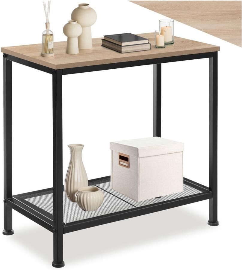 Tectake Bijzettafel van Hout en Metaal – Smalle Haltafel in Industrieel Design Consoletafel met Roosterplank 60x30 5x60 5 cm Zwart Metalen Frame – Licht Sonoma Eiken - Foto 2