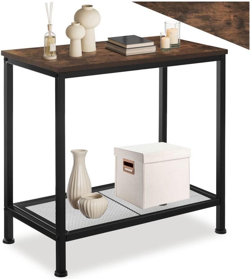 Tectake Bijzettafel van Hout en Metaal – Smalle Haltafel in Industrieel Design Consoletafel met Roosterplank 60x30 5x60 5 cm Zwart Metalen Frame – Industrial Dark Brown - Foto 2