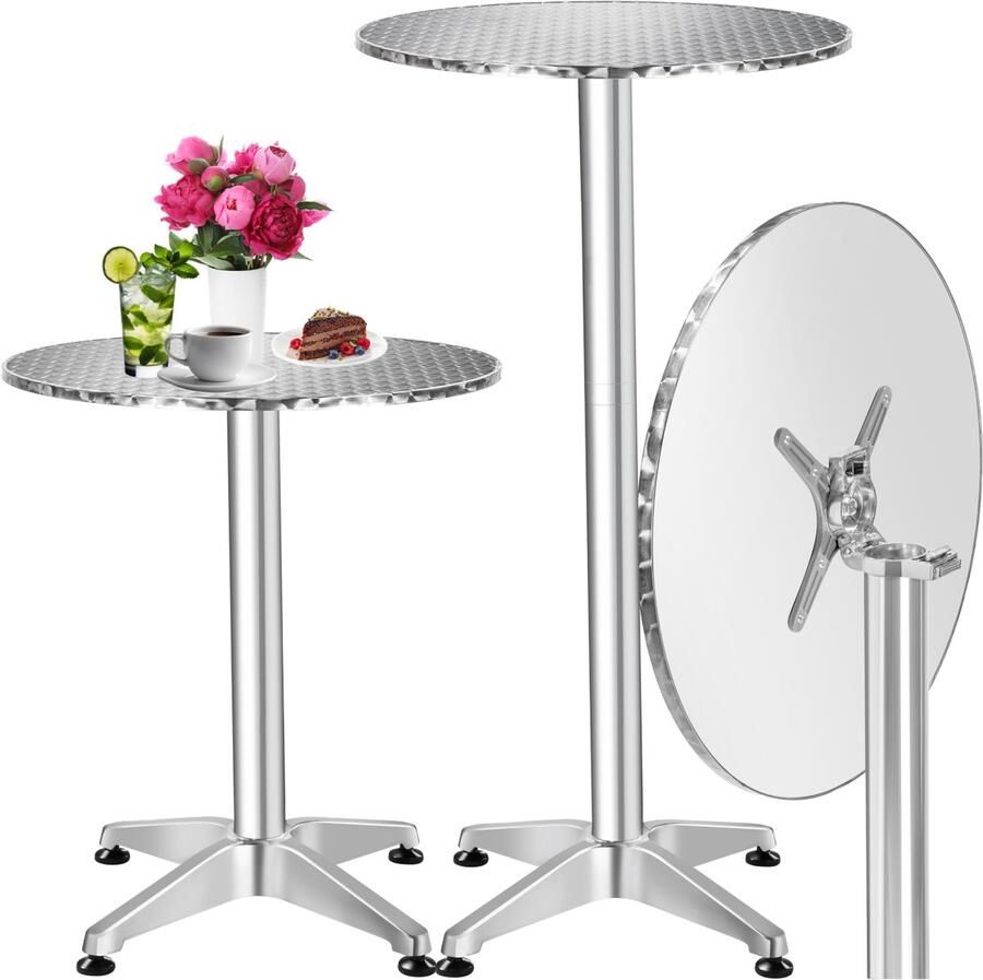 Tectake 2in1 Statafel Opvouwbaar Ø 60 cm Bistrotafel Balkontafel Opklapbaar Bartafel van Aluminium In Hoogte Verstelbare Tafel 75 cm 115 cm Partytafel Tuintafel Klaptafel Zilver - Foto 4