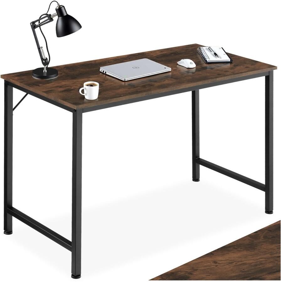 Tectake Bureau slank computerbureau 120 cm kleine kantoortafel in industrieel ontwerp voor thuiskantoor hout zwart metalen frame (industrieel donkerbruin 120 cm)