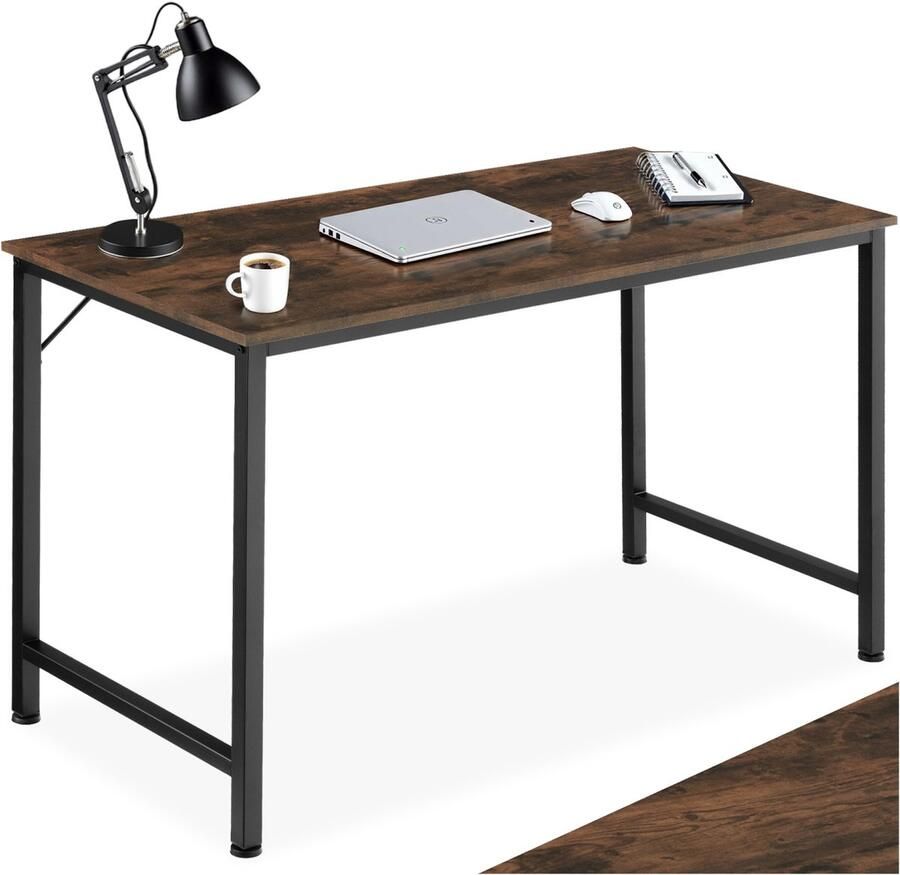 Tectake Bureau slank computerbureau 140 cm kleine kantoortafel in industrieel ontwerp voor thuiskantoor hout zwart metalen frame (industrieel donkerbruin 140 cm)