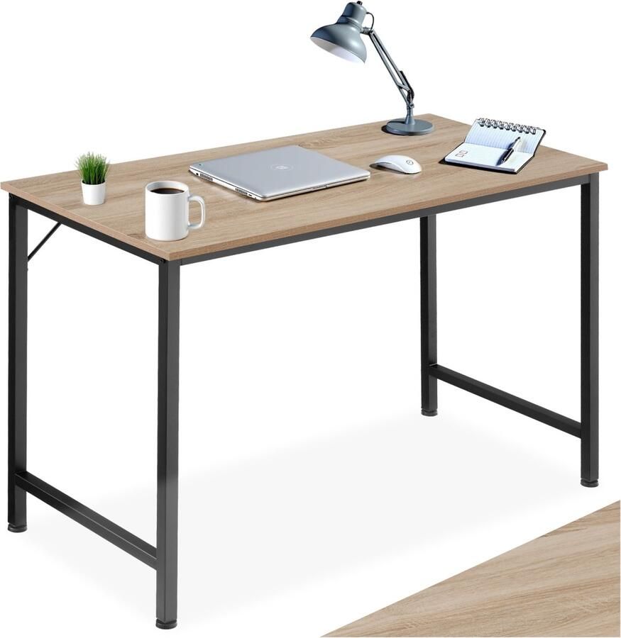 Tectake Bureau slank computerbureau 120 cm kleine kantoortafel in industrieel ontwerp voor thuiskantoor hout zwart metalen frame (industrieel lichtbruin 120 cm)