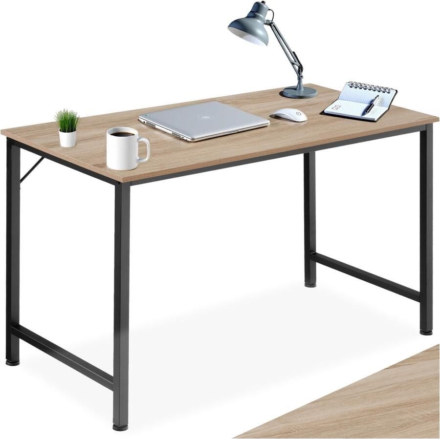 Tectake Bureau slank computerbureau 140 cm kleine kantoortafel in industrieel ontwerp voor thuiskantoor hout zwart metalen frame (industrieel lichtbruin 140 cm)