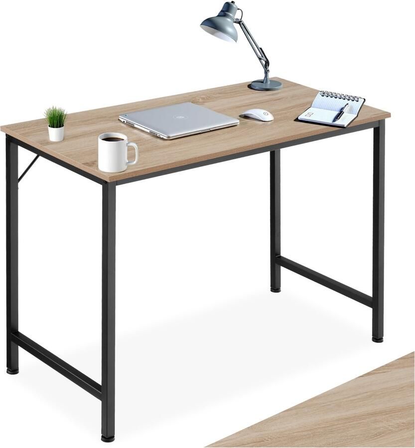 Tectake Bureau slank computerbureau 80 100 120 140 cm kleine kantoortafel in industrieel ontwerp voor thuiskantoor hout zwart metalen frame (industrieel licht hout Sonoma eiken 100 cm)
