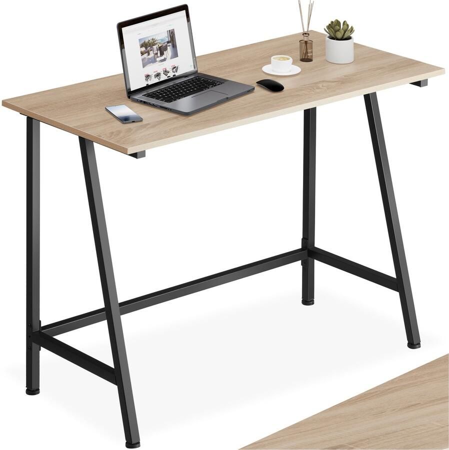 Tectake Bureau in Industrieel Design 100 x 50 x 77 cm Klein Computerbureau van Hout en Metaal Bureautafel voor Woonkamer en Studeerkamer Zwart Metalen Frame (Industrieel Licht Hout Sonoma Eiken)