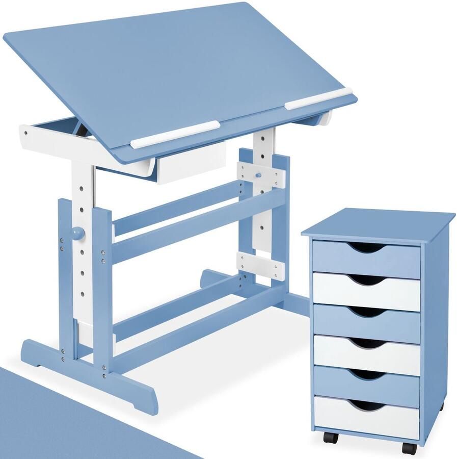 Tectake Bureau met ladekast Bureau Kantelbaar en In Hoogte Verstelbaar ladekast met 6 Laden (Blauw Nr. 401241)