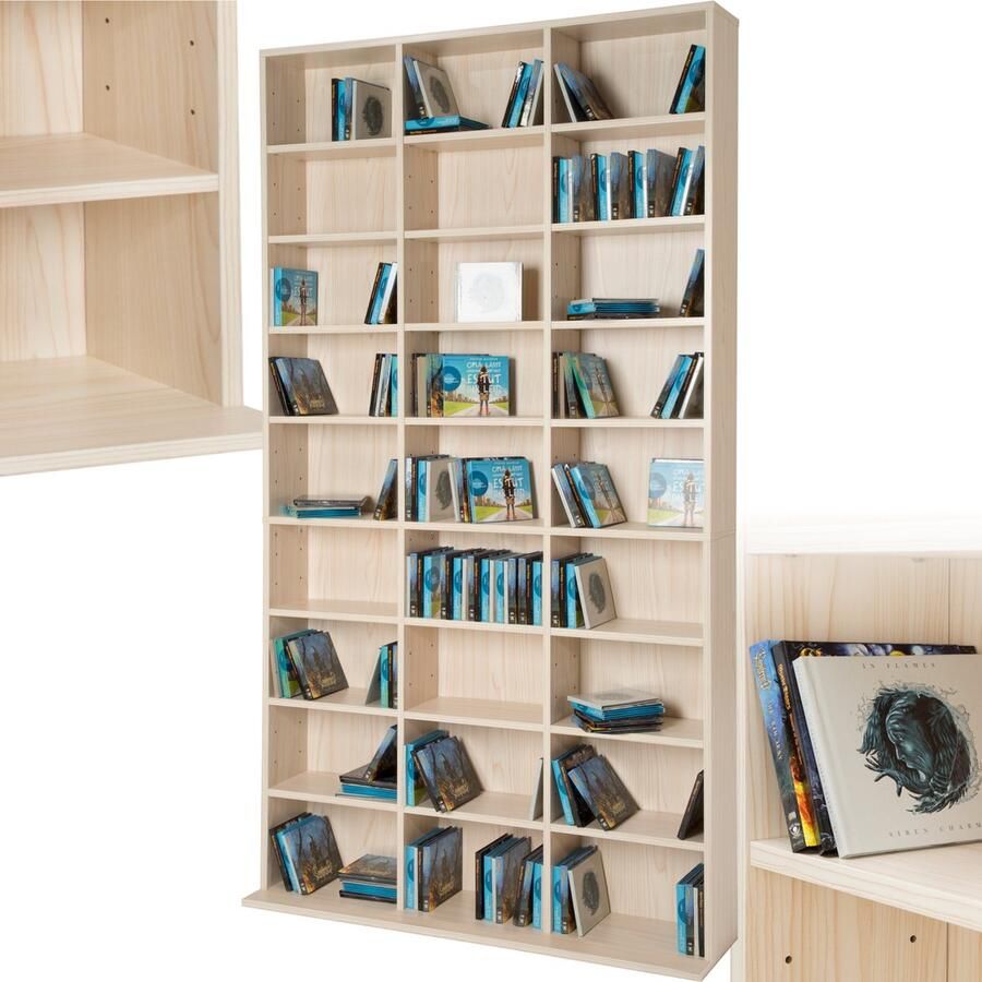 Tectake CD kast Open kastenwand voor cd's dvd's Geschikt als boekenkast ruimteverdeler Vakkenkast voor collecties en accessoires 27 vakken 180x102x23 5cm Beuken