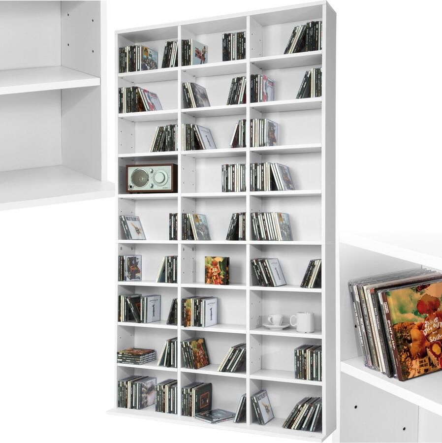 Tectake CD kast Open kastenwand voor cd's dvd's Geschikt als boekenkast ruimteverdeler Vakkenkast voor collecties en accessoires 27 vakken 180x102x23 5cm Wit