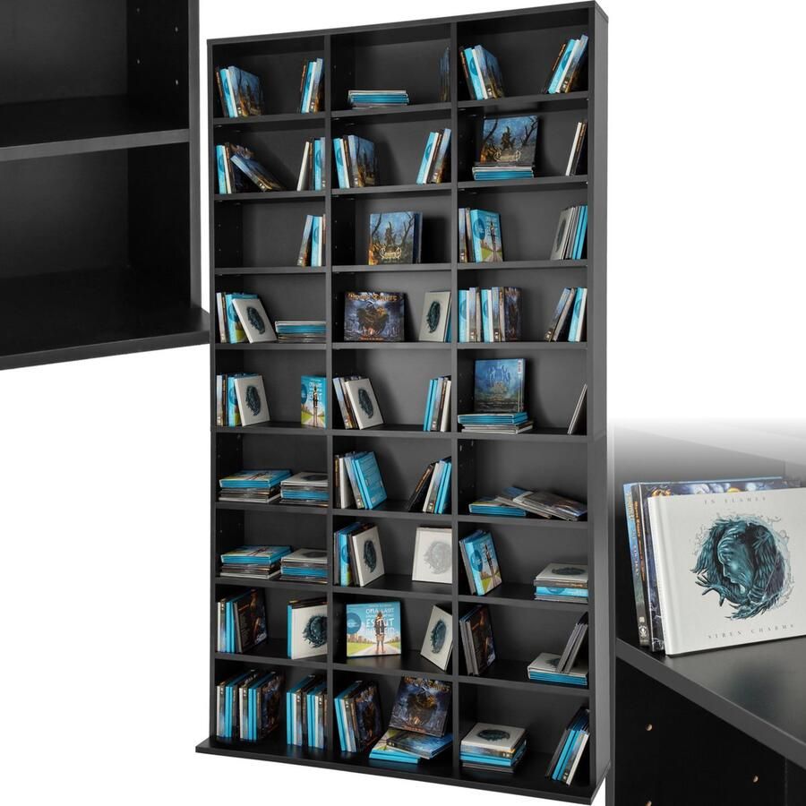 Tectake CD kast Open kastenwand voor cd's dvd's Geschikt als boekenkast ruimteverdeler Vakkenkast voor collecties en accessoires 27 vakken 180x102x23 5cm Zwart
