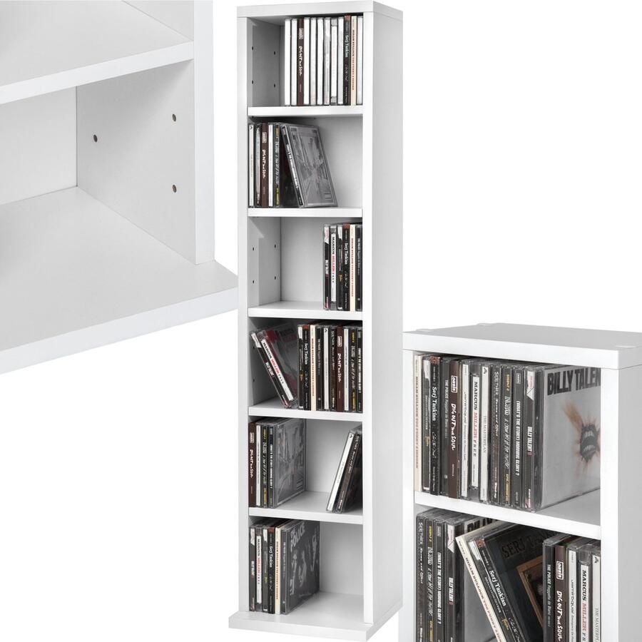 Tectake CD-Rek Opbergruimte voor Maximaal 102 CD's DVD-Rek en Houten Wandplank Open Plank voor CD- en DVD-Opslag Perfect voor Woonkamer of Kantoor- 90 x 21 x 20 cm Wit