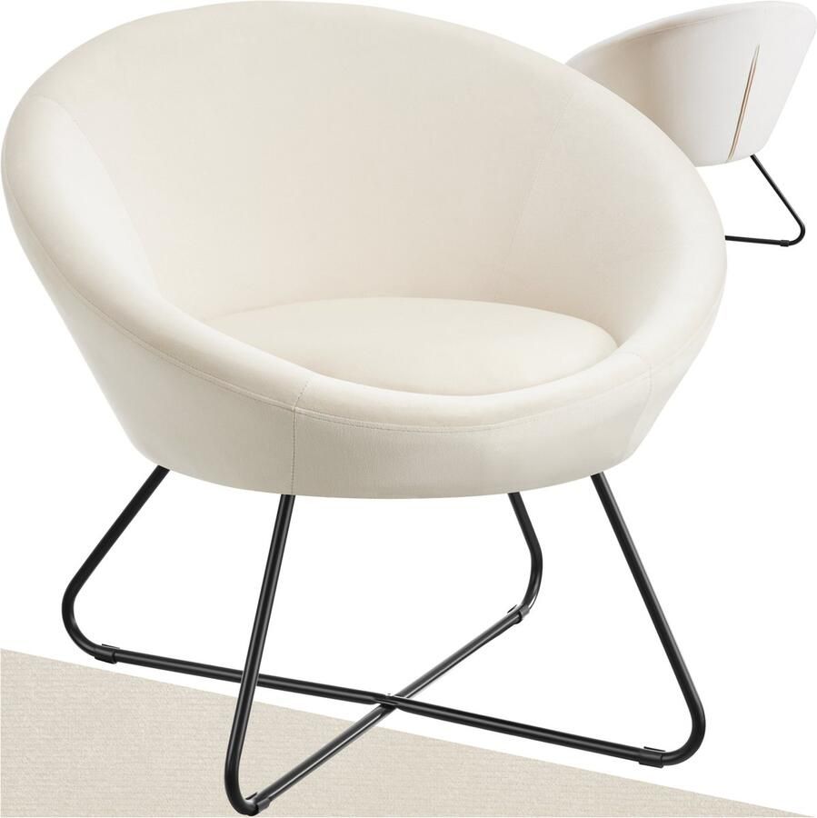 Tectake Cocktail Stoel Centera Gestoffeerde Ronde Loungestoel in Scandi-Stijl Fluweellook-Bekleding Solide Stalen Frame Comfortabele Oor Fauteuil voor Woonkamer Slaapkamer of Lounge Beige - Foto 2