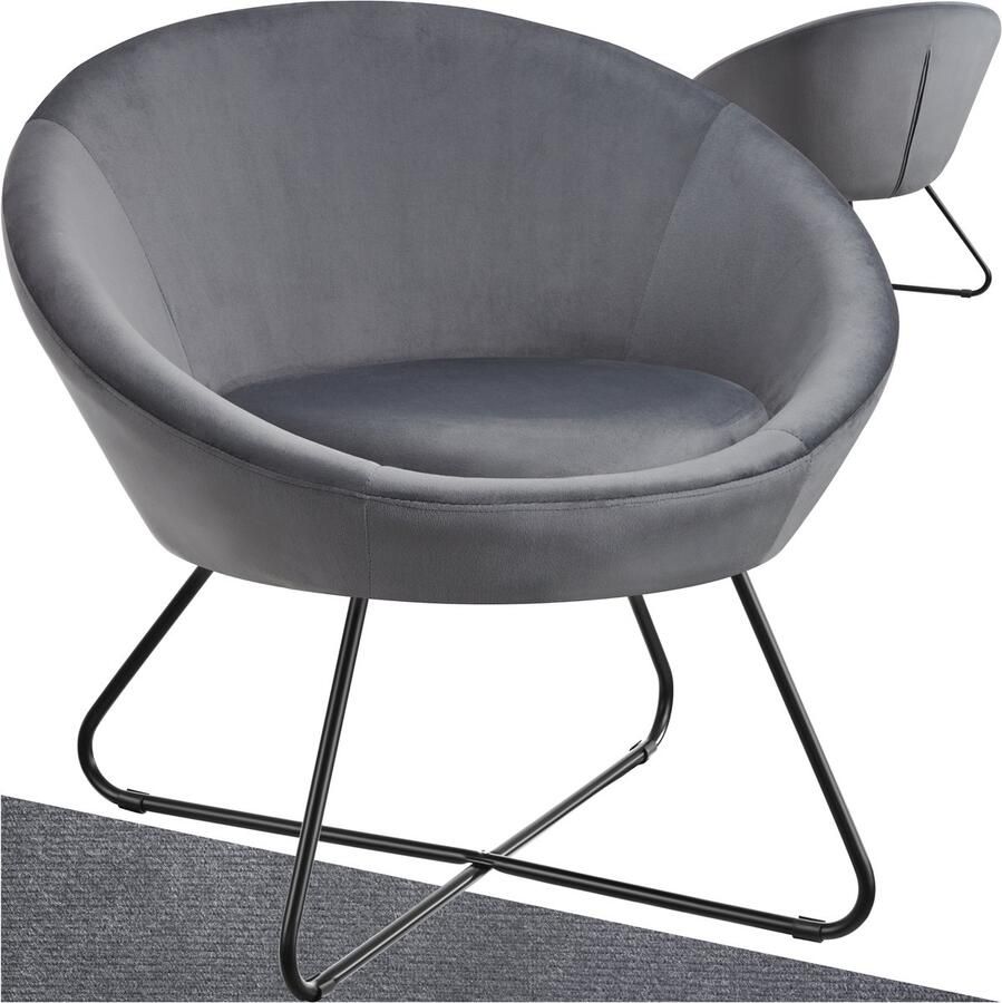 Tectake Cocktail Stoel Centera Gestoffeerde Ronde Loungestoel in Scandi-Stijl Fluweellook-Bekleding Solide Stalen Frame Comfortabele Oor Fauteuil voor Woonkamer Slaapkamer of Lounge Antraciet - Foto 2