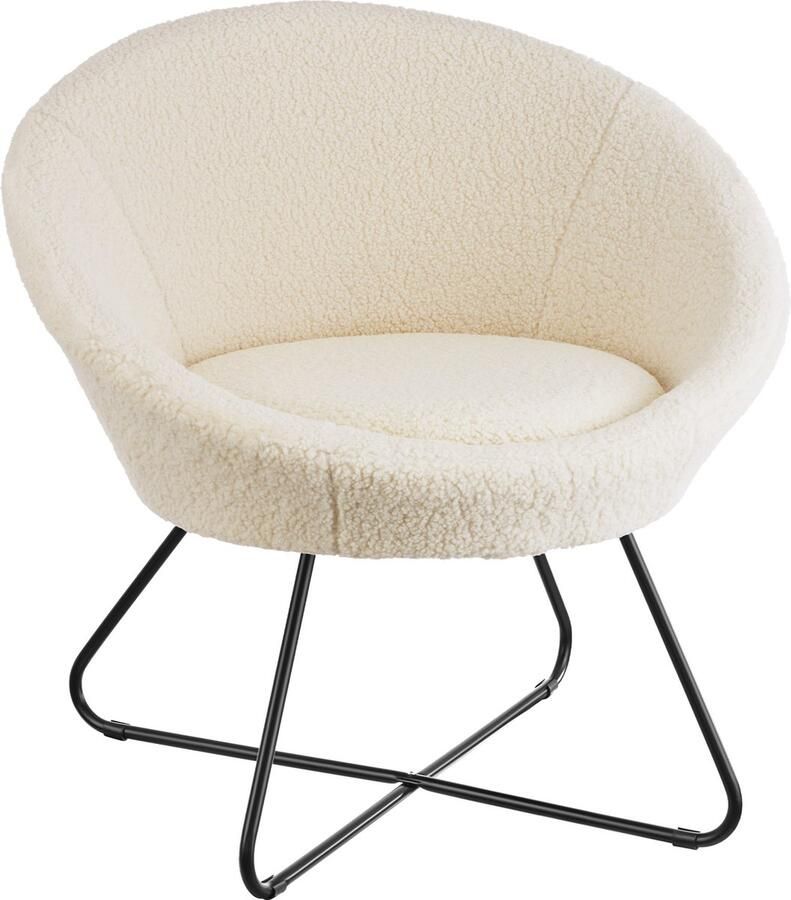 Tectake Cocktail Stoel Centera Gestoffeerde Ronde Loungestoel in Scandi-Stijl Bouclé-Bekleding Solide Stalen Frame Comfortabele Oor Fauteuil voor Woonkamer Slaapkamer of Lounge Gebroken Wit - Foto 3