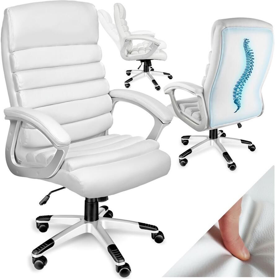 Tectake Design Bureaustoel Ergonomische Draaistoel In Hoogte Verstelbare Directiestoel met Armleuningen en Kantelfunctie Zachte Bekleding in Golfdesign Wit - Foto 2
