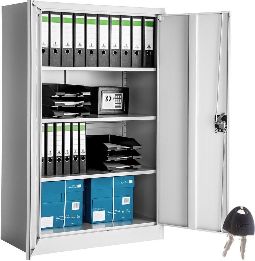 Tectake Documentkast met 4 vakken Hoogwaardig staal gepoedercoat Individueel verstelbare inlegplanken Afsluitbare kast met draaigreep en veiligheidscilinderslot Eenvoudige montage Lichtgrijs