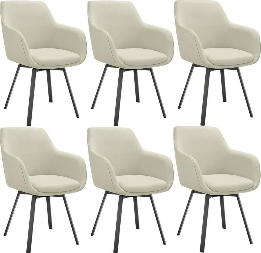 Tectake Draaibare eetkamerstoel Alicon gestoffeerd Stijl en Comfort in Één – bureaustoel – woonkamerstoel – fauteuil Set van 6 – Beige - Foto 2