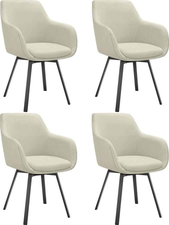 Tectake Draaibare eetkamerstoel Alicon gestoffeerd Stijl en Comfort in Één – bureaustoel – woonkamerstoel – fauteuil Set van 4 – Beige - Foto 2