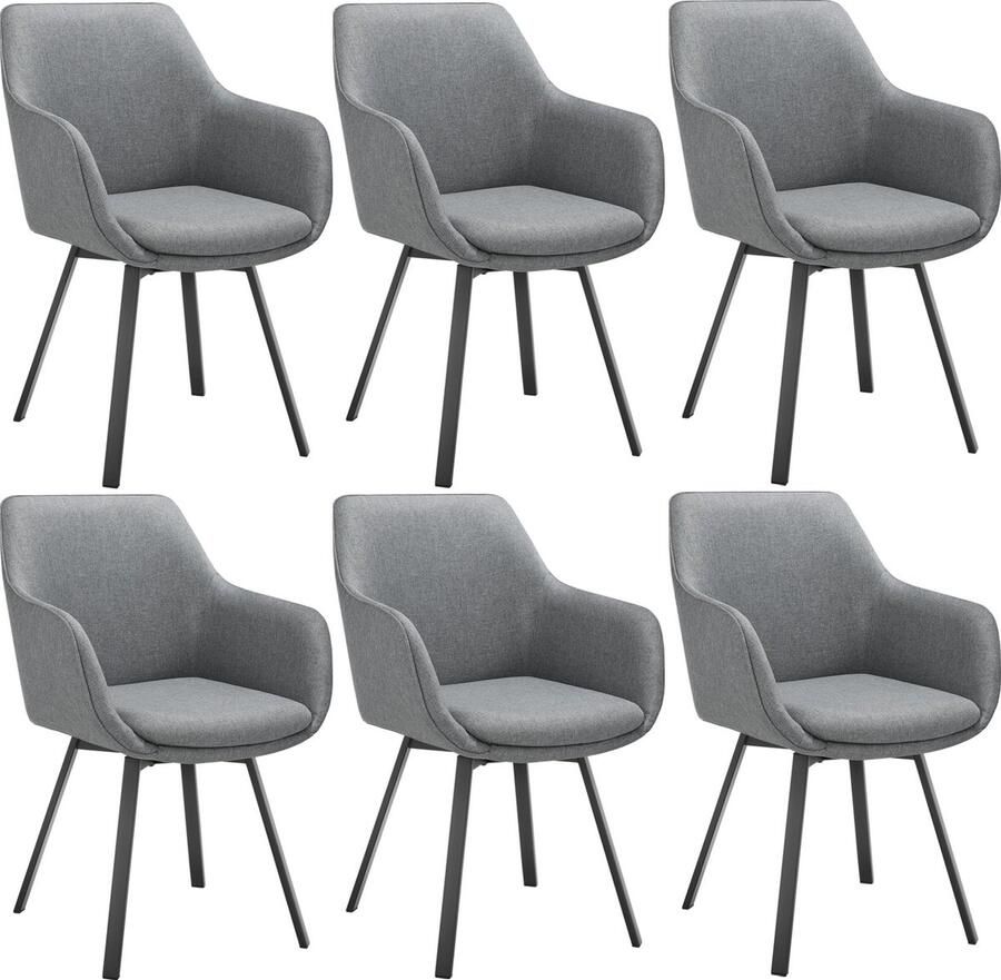 Tectake Draaibare eetkamerstoel Alicon gestoffeerd Stijl en Comfort in Één – bureaustoel – woonkamerstoel – fauteuil Set van 6 – Antraciet - Foto 2