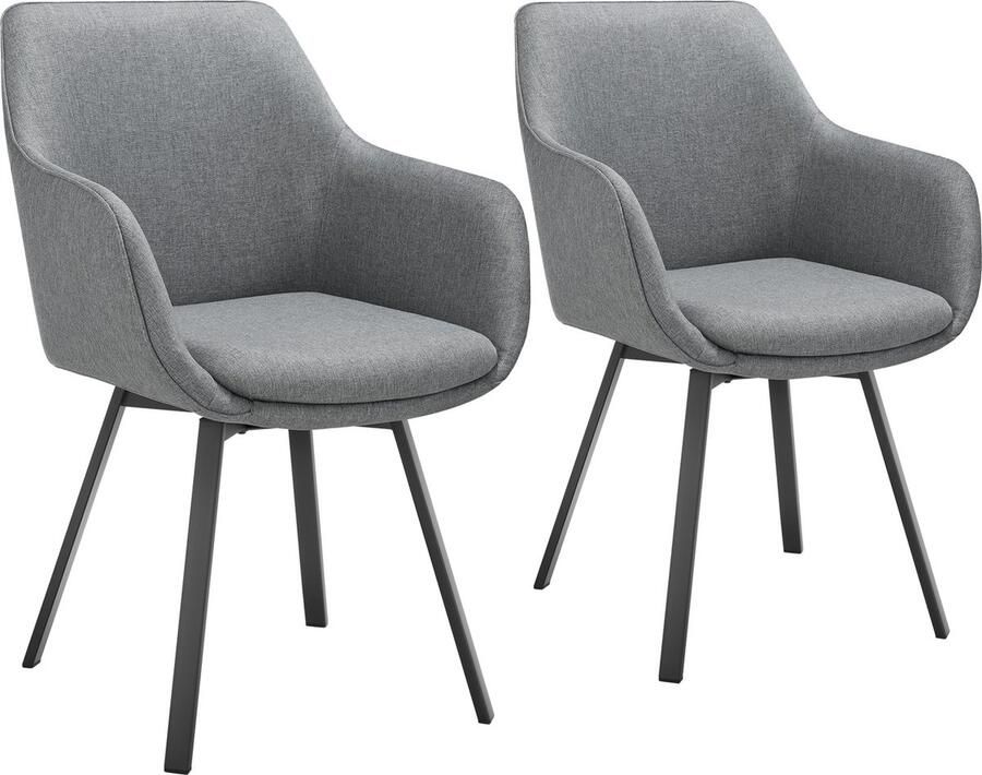 Tectake Draaibare eetkamerstoel Alicon gestoffeerd Stijl en Comfort in Één – bureaustoel – woonkamerstoel – fauteuil Set van 2 – Antraciet - Foto 2