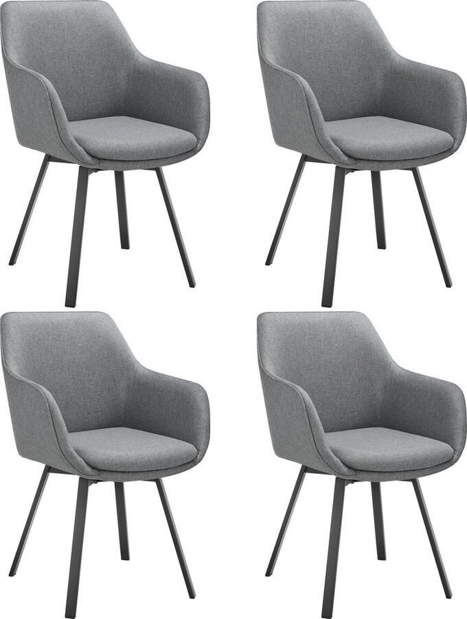 Tectake Draaibare eetkamerstoel Alicon gestoffeerd Stijl en Comfort in Één – bureaustoel – woonkamerstoel – fauteuil Set van 4 – Antraciet - Foto 2