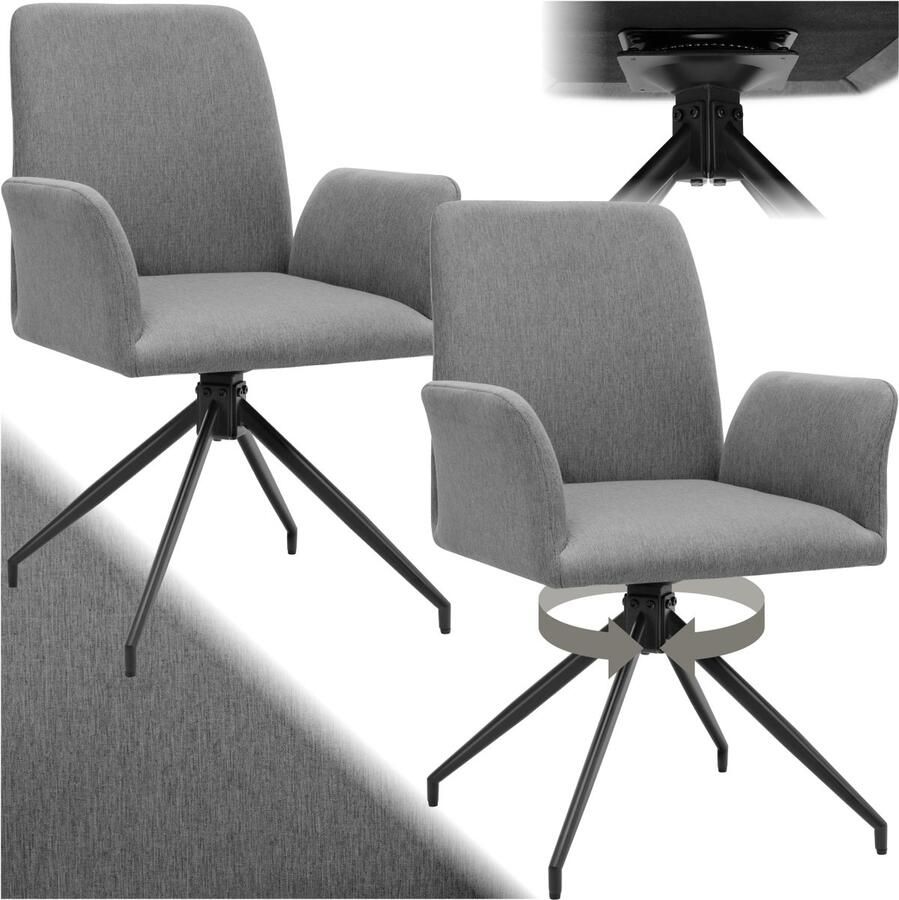 Tectake Draaifauteuil Daya Set van 2 Draaifauteuils met Armleuning 360° Draaibare Eetkamerstoel Draaibare Fauteuils Gestoffeerd Antraciet