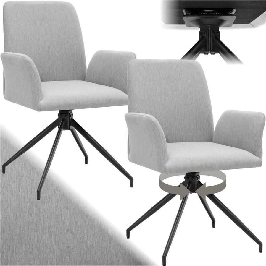Tectake Draaifauteuil Daya Set van 2 Draaifauteuils met Armleuning 360° Draaibare Eetkamerstoel Draaibare Fauteuils Gestoffeerd Lightgrijs