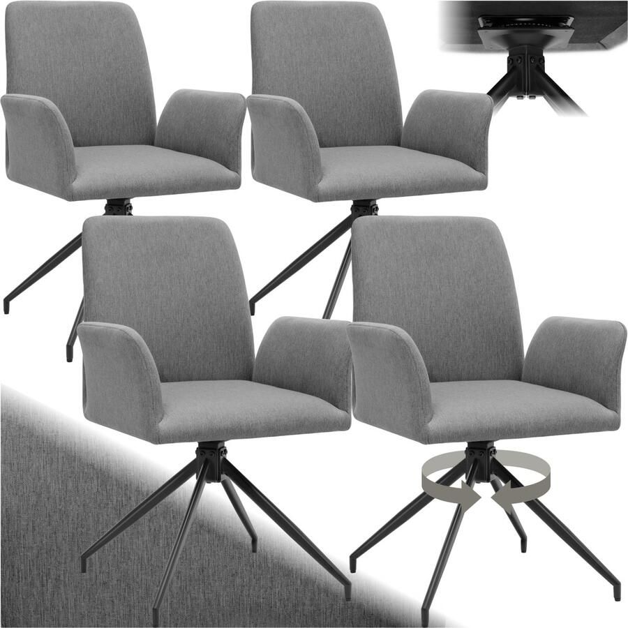 Tectake Draaifauteuil Daya Set van 4 Draaifauteuils met Armleuning 360° Draaibare Eetkamerstoel Draaibare Fauteuils Gestoffeerd Antraciet