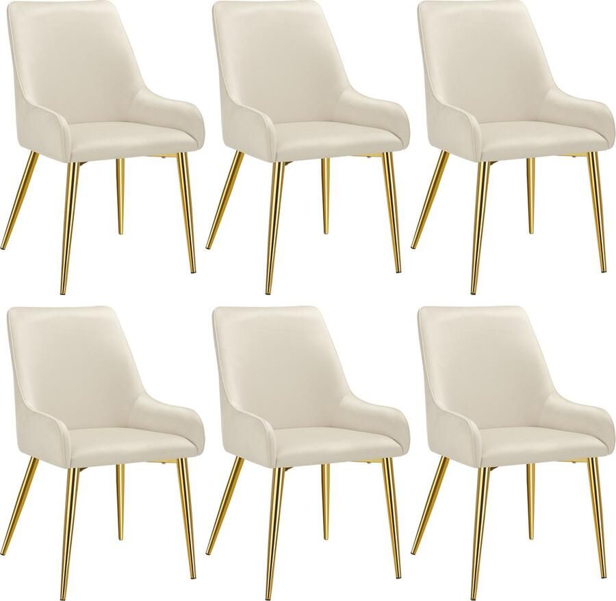 Tectake Eetkamerstoel Avane Fluweeloptiek Ergonomische gestoffeerde stoel met gouden stalen poten Draagkracht 120 kg Moderne eetkamer- en keukenstoel Set van 6 Beige - Foto 2