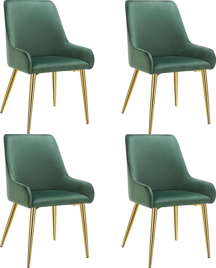Tectake Eetkamerstoel Avane Fluweeloptiek Ergonomische Gestoffeerde Stoel met Gouden Stalen Poten Draagkracht 120 kg Moderne Woonkamer- en Keukenstoel Set van 4 – Groen - Foto 2