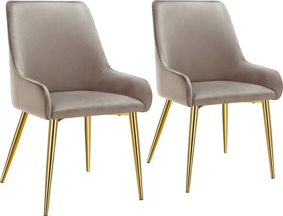Tectake Eetkamerstoel Avane Fluweeloptiek Ergonomische Gestoffeerde Stoel met Gouden Stalen Poten Draagkracht 120 kg Moderne Woonkamer- en Keukenstoel Set van 2 – taupe - Foto 2