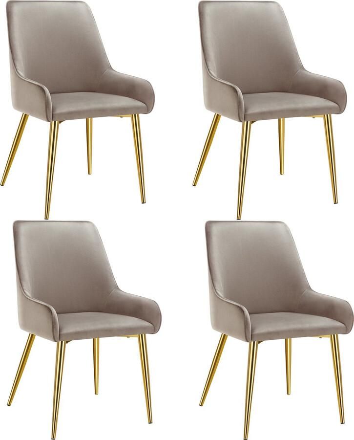 Tectake Eetkamerstoel Avane Fluweeloptiek Ergonomische Gestoffeerde Stoel met Gouden Stalen Poten Draagkracht 120 kg Moderne Woonkamer- en Keukenstoel Set van 4 – taupe - Foto 2