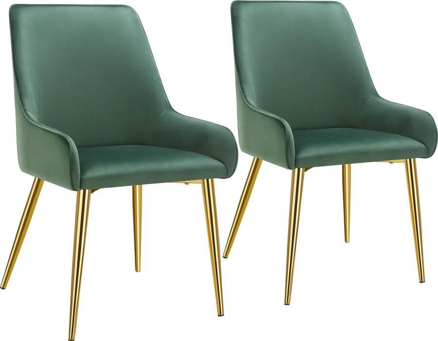 Tectake Eetkamerstoel Avane Fluweeloptiek Ergonomische Gestoffeerde Stoel met Gouden Stalen Poten Draagkracht 120 kg Moderne Woonkamer- en Keukenstoel Set van 2 – groen - Foto 2