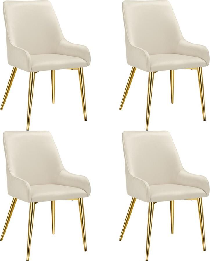 Tectake Eetkamerstoel Avane Fluweeloptiek Ergonomische Gestoffeerde Stoel met Gouden Stalen Poten Draagkracht 120 kg Moderne Woonkamer- en Keukenstoel Set van 4 – beige - Foto 2