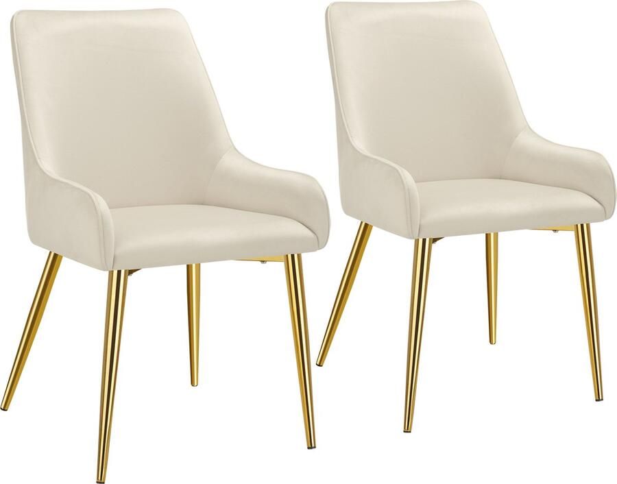 Tectake Eetkamerstoel Avane Fluweeloptiek Ergonomische Gestoffeerde Stoel met Gouden Stalen Poten Draagkracht 120 kg Moderne Woonkamer- en Keukenstoel Set van 2 beige - Foto 2