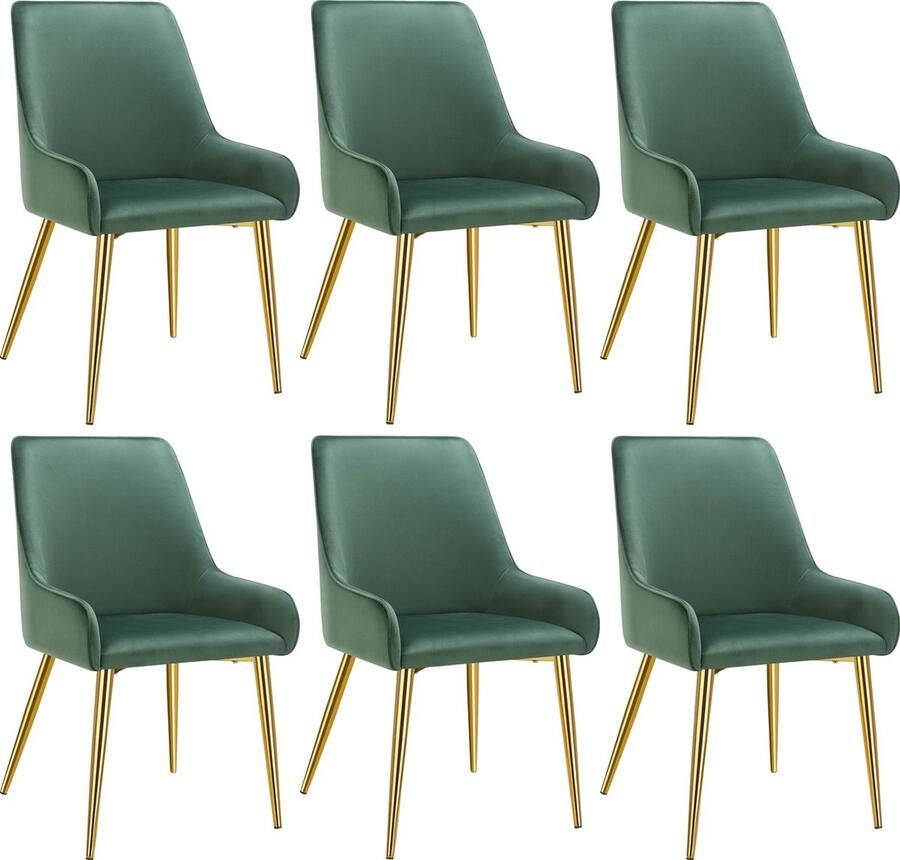 Tectake Eetkamerstoel Avane Fluweeloptiek Ergonomische Gestoffeerde Stoel met Gouden Stalen Poten Draagkracht 120 kg Moderne Woonkamer- en Keukenstoel Set van 6 Groen - Foto 2