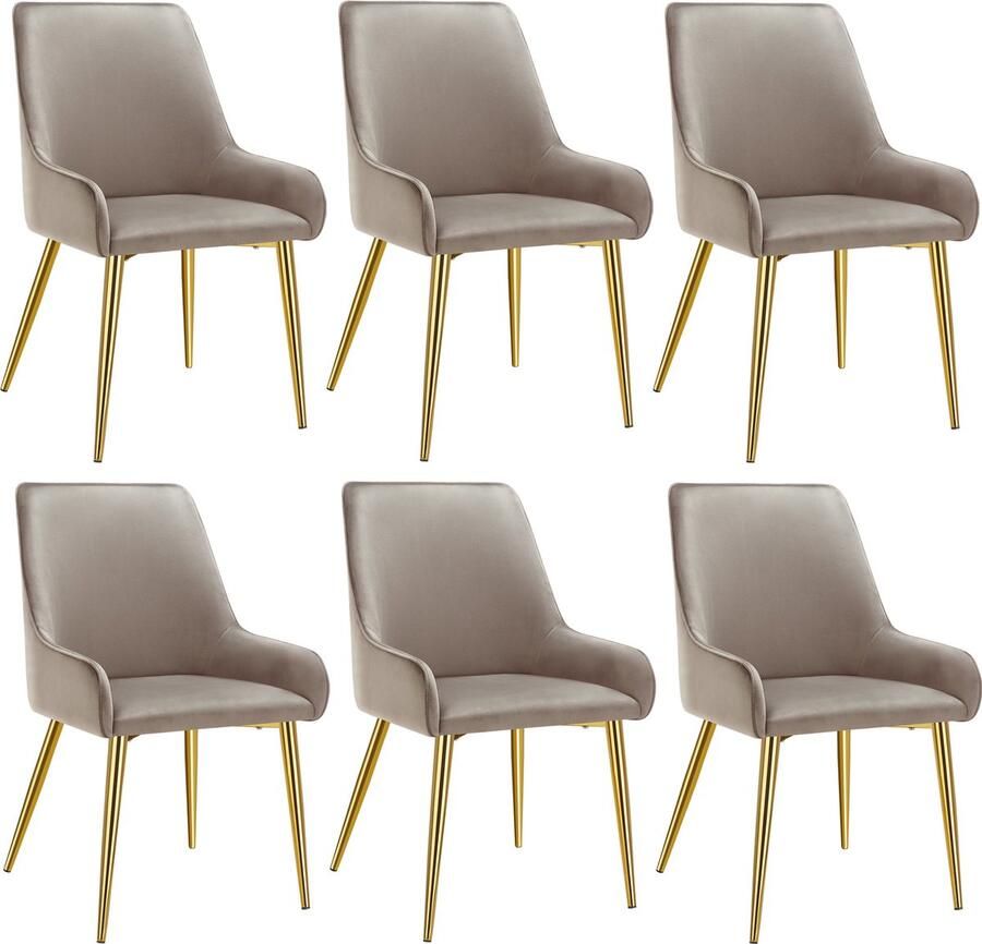 Tectake Eetkamerstoel Avane Fluweeloptiek Ergonomische Gestoffeerde Stoel met Gouden Stalen Poten Draagkracht 120 kg Moderne Woonkamer- en Keukenstoel Set van 6 taupe - Foto 2